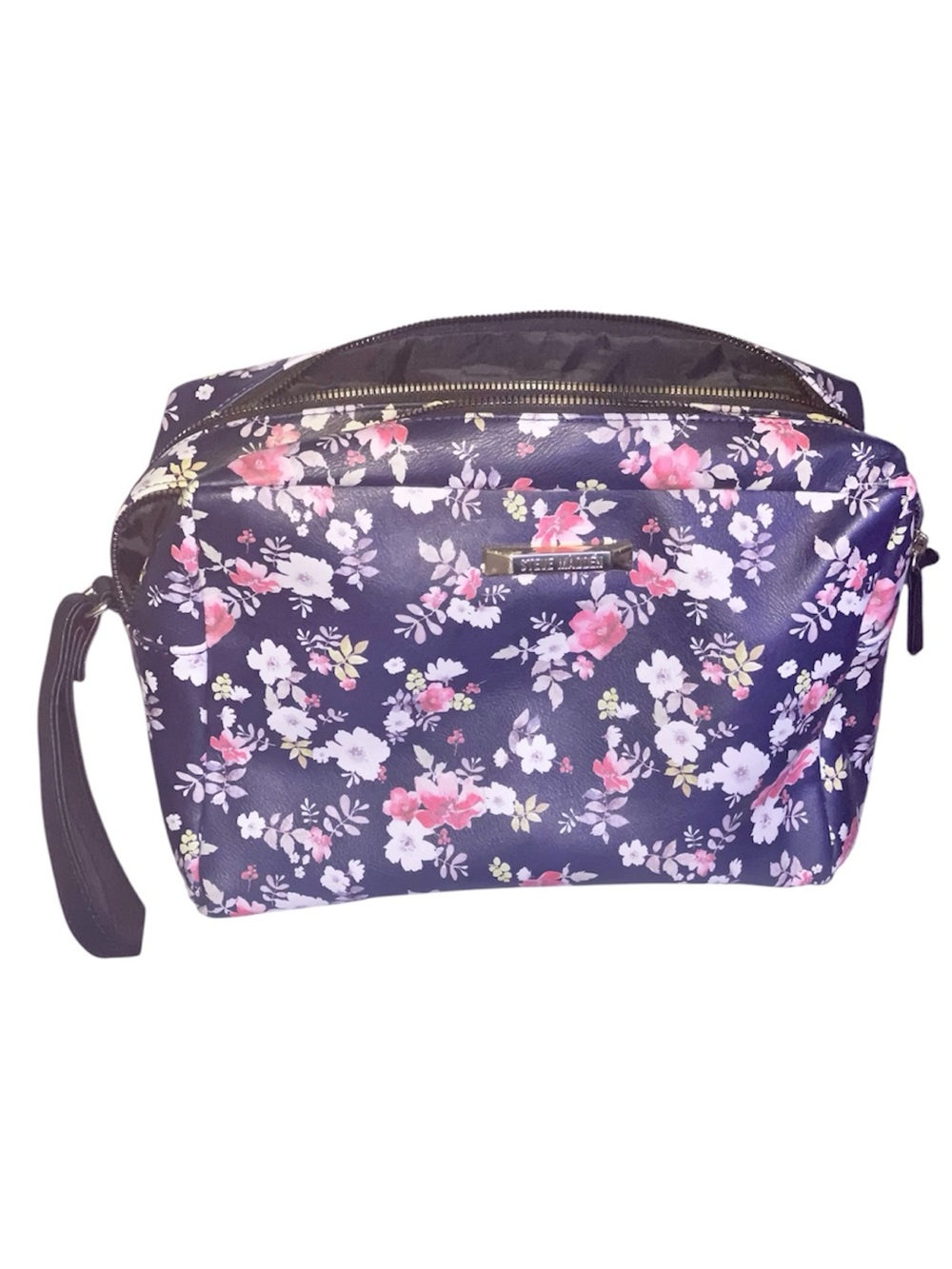 Steve Madden Navy Floral Wristlet Cosmetic Pouch